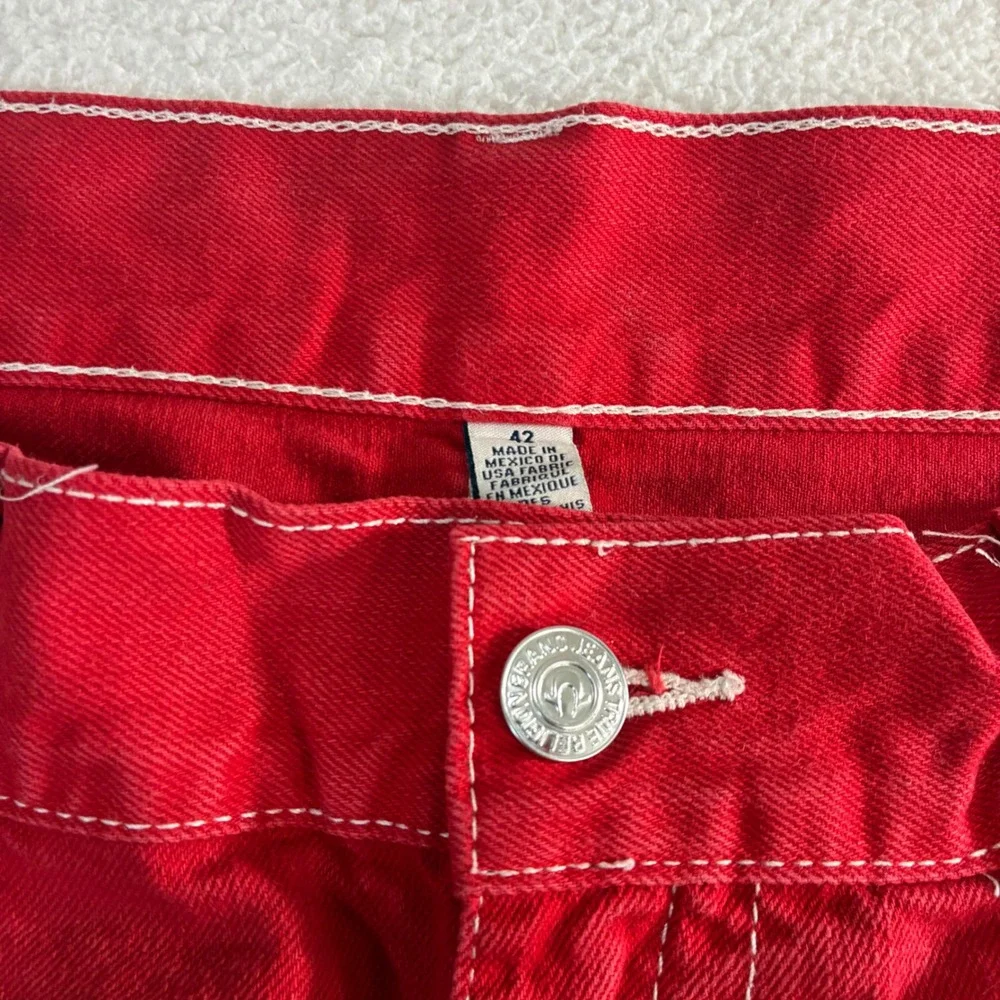 True Religion Jeans Mens 42x34 Red Straight Flap Pocket Rockstar Streetwear Y2K
